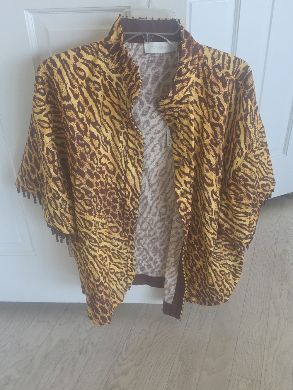 Zimmermann Yellow and Brown Leopard-Print Draped Cape